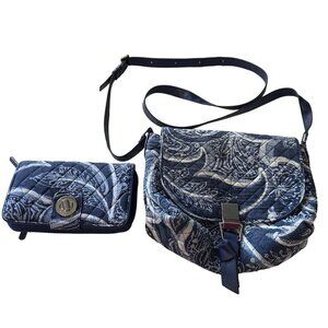 Vera Bradley Quilted Crossbody Bag & Wallet Set In Blue Pattern Retired